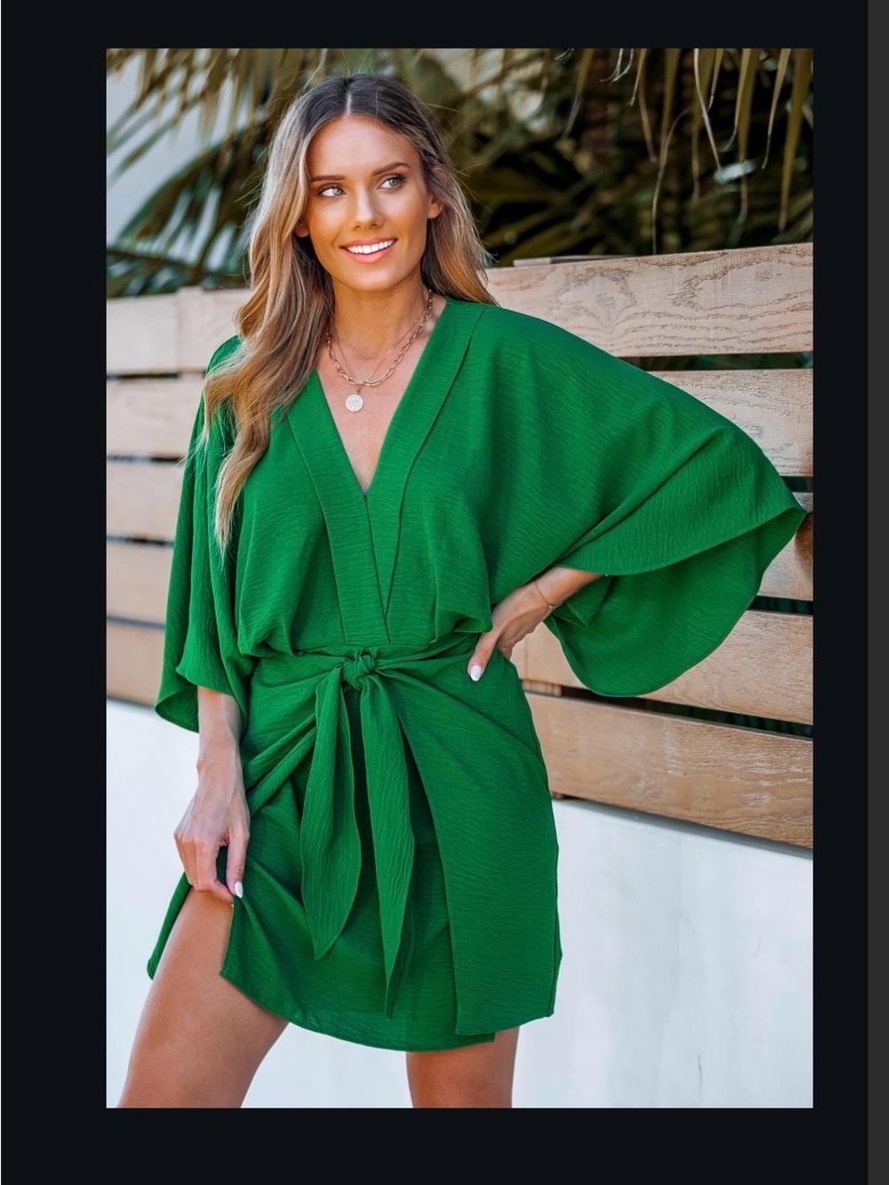 Green Women's Dress — Stylish Tie-Waist Kimono